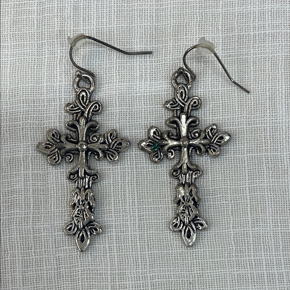 Silver Christian Jesus Christ Cross Catholic Crucifix Hook Earrings